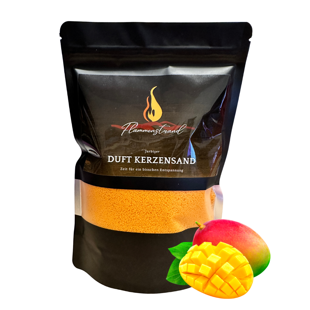Kerzensand Mango Probe 100 g inkl. 2 Dochte und 2 Klebepads