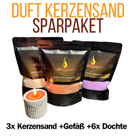 Sparpaket Kerzensand - 3 Wunsch Düfte + Gefäß + 6 Dochte